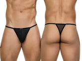 Black mesh thong with solid black waistband and triangular cut for bold and breathable sophistication