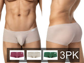 Beige seamless clever 26066 3pk australian latin trunks with supportive design and subtle brand tag in multi-colored pack