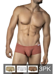 Rust-colored men’s briefs with smooth form-fitting fabric and a white brand tag on the waistband