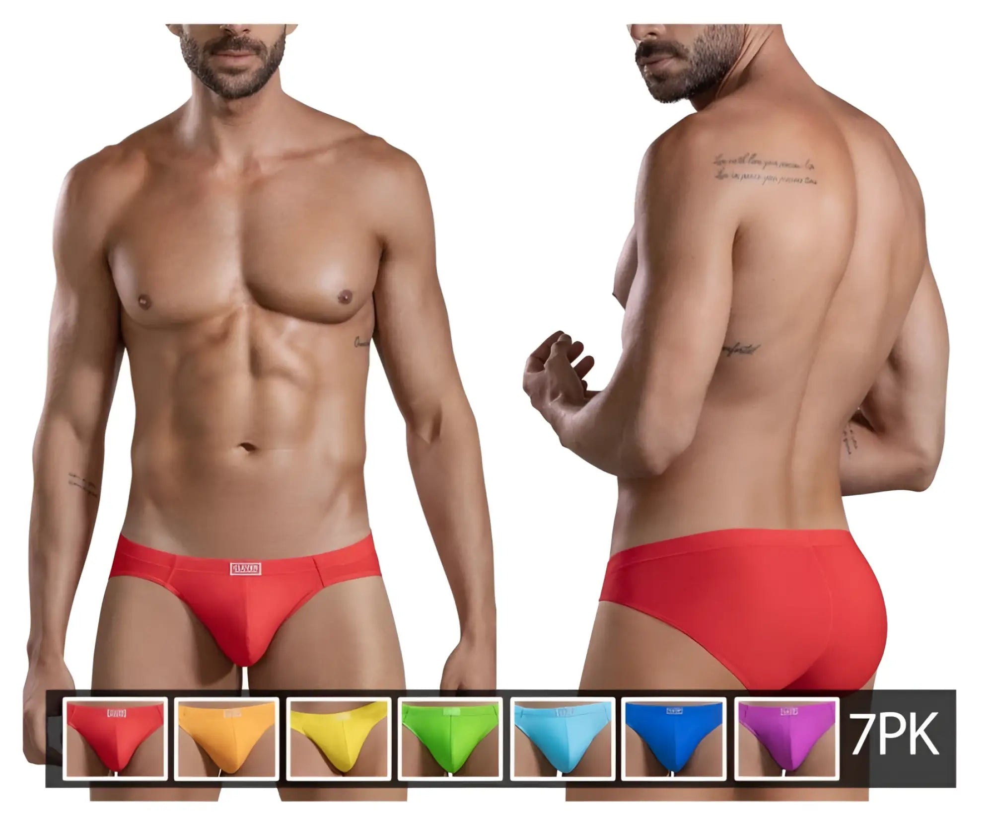 Red clever 519967 7pk briefs with snug fit and small brand logo on waistband in multi-colored fabric