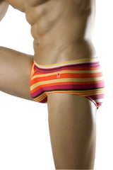 Clever Swim brief tropical swimwear 0514 size S vibrant snug striped men’s briefs in orange pink and yellow hues