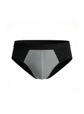 Black and gray cotton stretch athletic briefs with mesh panel design for breathable support