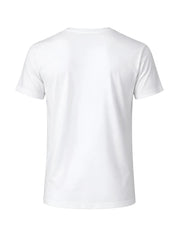 White cotton t-shirt with classic crew neck and short sleeves made from soft breathable cotton fabric