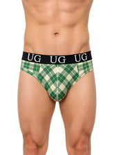 Country style plaids comfort thong green and cream plaid cotton fabric with black waistband and white ug lettering