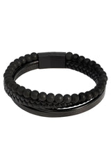 Courant wrinkle bracelet black beaded leather bracelet with sleek magnetic clasp for stylish wear