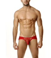 Red mesh sheer pouch bikini underwear with solid red waistband cover male size s in red color