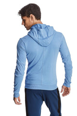 Figurbetonter Crossover Yoga Track Performance Hoodie (Eisblau)