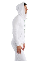 Form-fit Crossover Yoga Track PerformanceHoodie (Weiß mit grünem Reißverschluss)