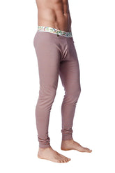 A pair of mauve ribbed knit tights with a patterned waistband featured in the crosstrain thermal yoga pant red and grey stripe collection