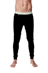 Black fitted crosstrain thermal yoga pant with colorful abstract patterned waistband for cold weather workouts