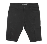 Black distressed denim cut off shorts with 34 waistband and crysdenn branding from CRYSP denim collection