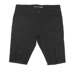 Black distressed denim cut off shorts with 34 waistband and crysdenn branding from CRYSP denim collection
