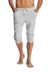 Cuffed yoga pants solid heather grey gray heathered jogger-style capri pants with drawstring waist and rolled cuffs