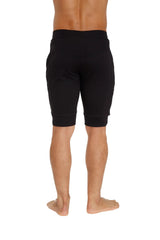 Black cuffed yoga shorts with comfortable elastic waistband and ribbed cuffs for a snug fit
