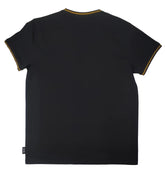 Black cultura t-shirt with gold trim along neckline and sleeve hems short-sleeved casual top