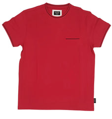 Cultura t-shirt red short-sleeved with chest pocket and black trim on neckline sleeve hems and pocket edge