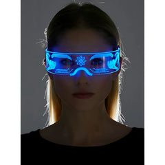 Blue led visor cyberpunk light up glasses with glowing futuristic design and intricate patterns for cosplay and events
