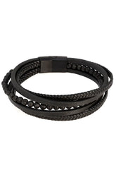 Dandyish whim bracelet black braided leather with magnetic clasp and beaded detailing for stylish wear