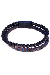 Black beaded and braided leather daper fad bracelet with sleek magnetic clasp for stylish everyday wear