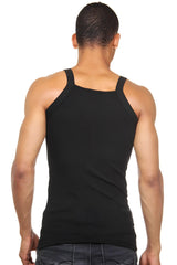 Black darkzone strappy ribbed tank top with square neck and thin shoulder straps size s