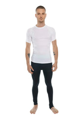 Designer raglan crew-neck tee in arctic white with short sleeves and subtle ribbed texture for compression wear