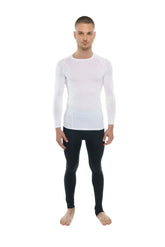 White long-sleeved compression designer raglan crew-neck tee with subtle seam detailing in arctic white color