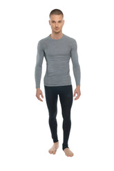 Gray long-sleeved compression shirt with subtle textured pattern from designer raglan crew-neck tee steel gray line