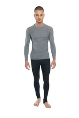 Gray long-sleeved compression shirt with subtle textured pattern from designer raglan crew-neck tee steel gray line