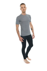 Designer raglan crew-neck tee in steel gray with a subtle textured pattern short-sleeved athletic top
