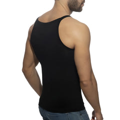 Black sleeveless tank top with a simple fitted design from the Dick Addicked Tank Top collection