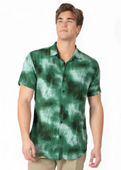 Diffuse abstract s s shirt green and black tie dye short sleeved button up shirt perfect for casual wear