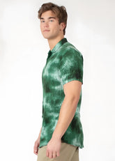 Diffuse abstract s/s shirt green tie-dye short-sleeved polo with ribbed texture soft breathable fabric