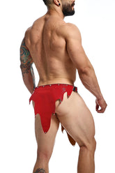 Dngeon fire skirt red leather tribal-style briefs with studded detailing front view
