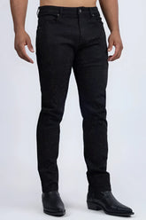 Dolorosa rhinestone jeans black slim-fit denim with subtle glittery speckle pattern and classic construction