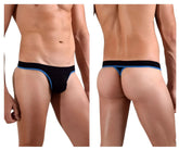 Black Doreanse 1012-BLK borderline thong with blue trim showing front side in comfortable soft fabric