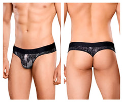 Black and gray patterned men’s thong with solid black waistband from Doreanse 1208-PRN Nebula Thongs color printed collection