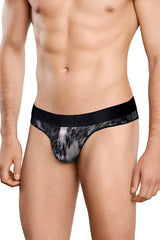 Black and gray patterned dorianse 1208-prn nebula briefs with solid black waistband featuring brand name in white