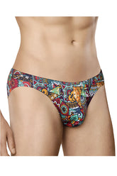 Doreanse 1217-prn groovy bikini color printed men’s briefs with vibrant red teal orange and navy tribal geometric pattern