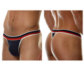 Navy blue Doreanse 1218-NVY Metro thong with red and white striped trim showing the back side of the product
