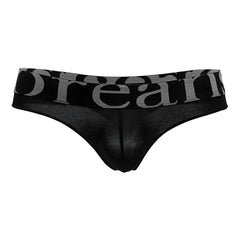 Black sheer thong by Doreanse with wide waistband featuring gray dream lettering in black color