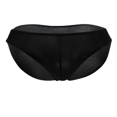Doreanse 1281-BLK hang-loose bikini brief in black sheer mesh with solid black waistband shown from the back