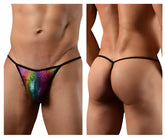 Doreanse 1300-rbw disco thong rainbow sequined thong with black trim visible from the back