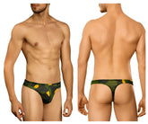 Doreanse 1303-PRN Camosaic thong briefs with green and yellow camouflage pattern for men in soft fabric