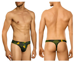 Doreanse 1303-PRN Camosaic thong briefs with green and yellow camouflage pattern for men in soft fabric