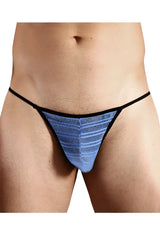 Doreanse 1306-BLU blue mesh g-string thong with black trim showing front side design and material details