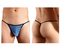 Blue doreanse 1306-blu mesh g-string thong with black trim showing front side detail