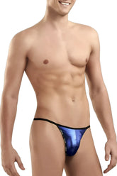 Doreanse 1326-rbl flashy g-string blue metallic briefs with black trim designed for bold, stylish underwear wear