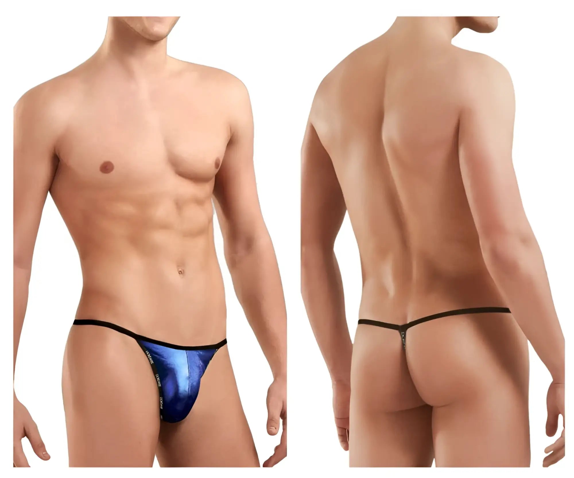 Doreanse 1326-RBL flashy G-string in royal blue metallic with black trim showing front side design
