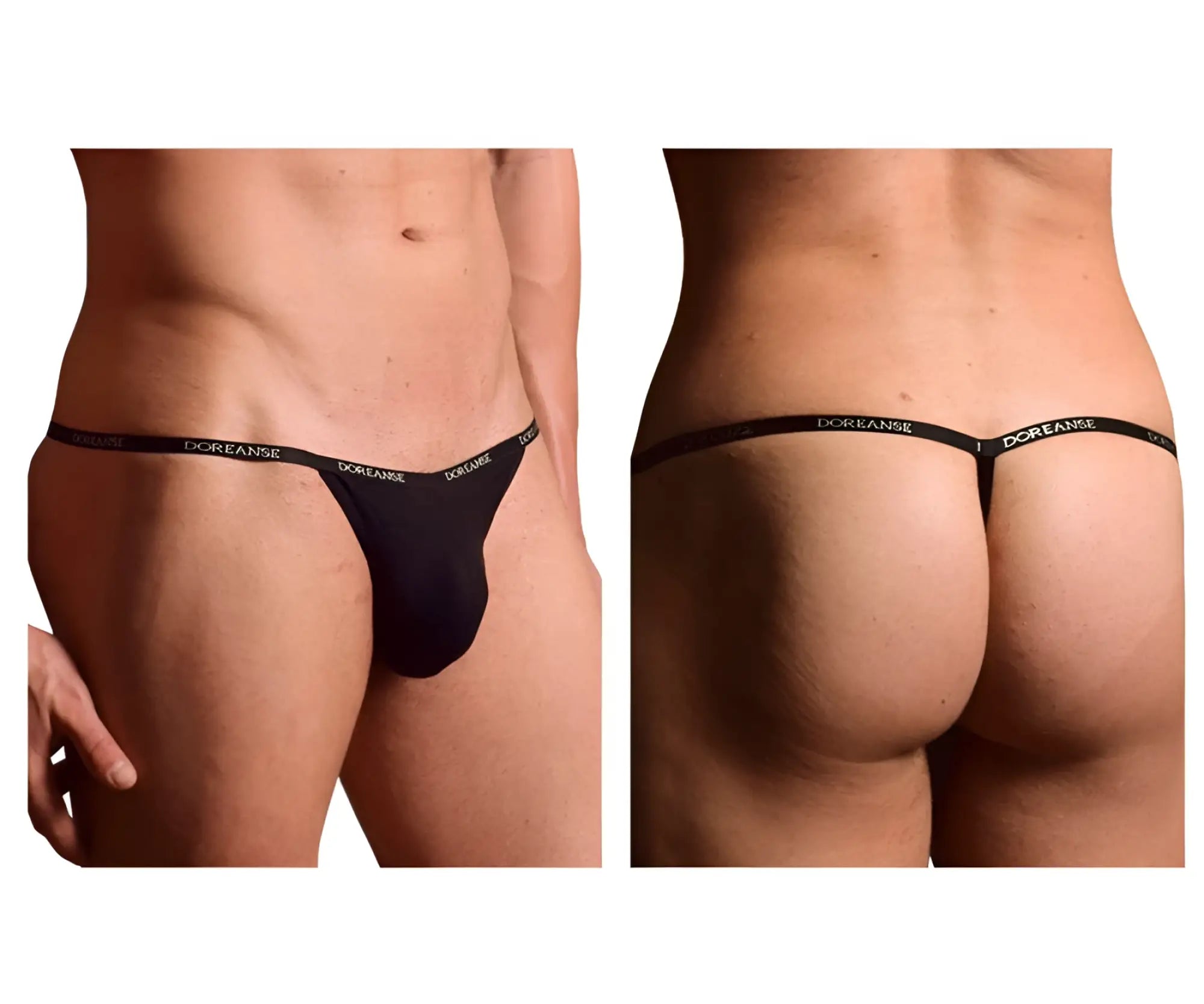 Black doreanse 1330-blk ribbed modal t-thong with narrow waistband featuring white brand name lettering