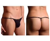 Black doreanse 1330-blk ribbed modal t-thong with narrow waistband featuring white brand name lettering